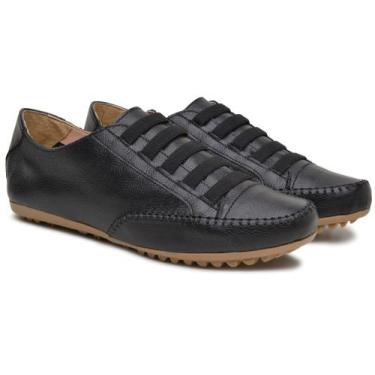 Imagem de Tênis Feminino Sapatênis Couro Casual Mocassim - D' Roma, Todo preto, 