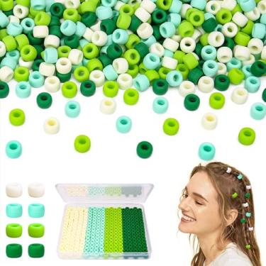 Imagem de AUREHEN 300 peças de contas Kandi de pônei de silicone 6 x 9 mm com recipiente, contas macias verdes bege para fazer pulseiras, tranças de cabelo, artesanato de joias DIY, chaveiros, decorações de