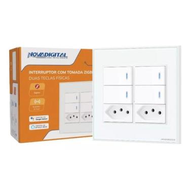 Imagem de Interruptor com 4 Teclas Físicas C/ Tomada Zigbee Branca 4x4 - Novadig
