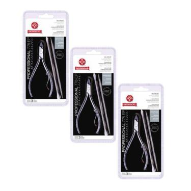 Imagem de Kit 3 Alicates de Cutícula com Espátula e Palito 778-EP Inox Mundial