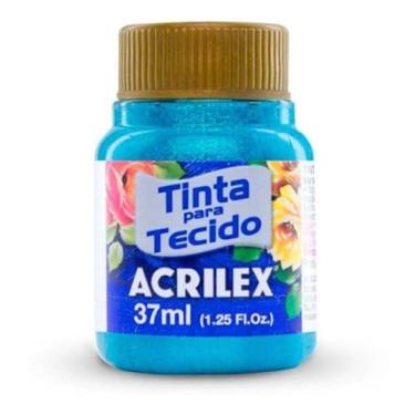 Imagem de Tintas para Tecido com Glitter Acrilex 37ml – Brilho Intenso, Alta Cobertura e Fixação a Frio para Suas Criações acabamento cintilante, alta cobertura e durabilidade superior, sendo ideais para customização de roupas, acessórios, peças decorativas e projetos artísticos em geral. (Azul Turquesa 211)