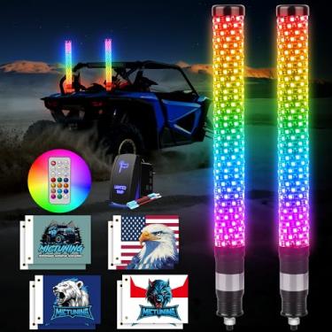 Imagem de MICTUNING Pacote Com 2 Chicotes De Luz Pés Rgb + Ic, Chicote Led 8 Bandeiras, Controle Remoto Rf E Interruptor Basculante, Antena Espiral Ip68 À Prova D'Água Para Atv Utv Sxs Rzr Can-Am X3 Off-Road