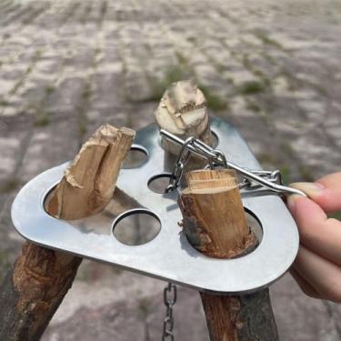 Imagem de Tábua de tripé de acampamento, transforme ramos em tripé de fogueira, placa de suporte de fogueira de aço inoxidável com corrente ajustável, para pendurar panelas, equipamento de acampamento portátil (Plus)