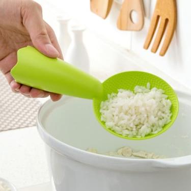 Imagem de Pssopp Paddle de Arroz de Plástico Em pé, Colher de Arroz Sem Pau Com Rosto de Sorriso, Colher de Fogão Resistente Ao Calor, Design Vertical Inovador, Uso Versátil, Design Anti-esquisitos, Facilidade