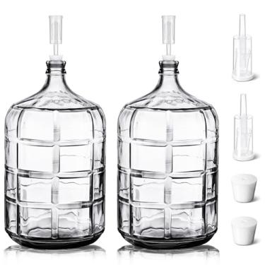 Imagem de Suzile 2 peças de garrafa de vidro de 3 galões com rolhas de silicone perfuradas e fermentação de airlock Carboy fermentador de vinho transparente para cerveja e equipamento de fabricação de vinho