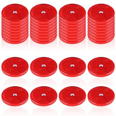 Imagem de Kingdder 32 peças refletor frontal redondo refletor para portão de garagem cerca, reboques, refletores de segurança com furos centrais de montagem de automóveis, barcos, caixas de correio refletor (vermelho)