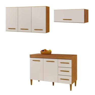 Imagem de Conjunto Balcão com Tampo 2 Portas 3 Gavetas e 2 Armários Aéreo - Kaik