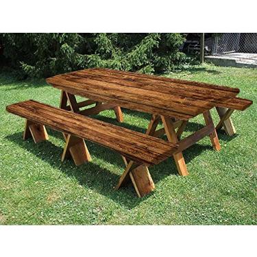 Imagem de Toalha de mesa de madeira para piquenique e assentos de banco, estampa de textura de prancha de madeira, para uso ao ar livre/churrasco/acampamento, 81 x 182 cm