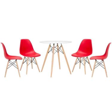 Imagem de Mesa Redonda Eames 70 Cm Branco + 4 Cadeiras Eiffel Dsw Vermelho