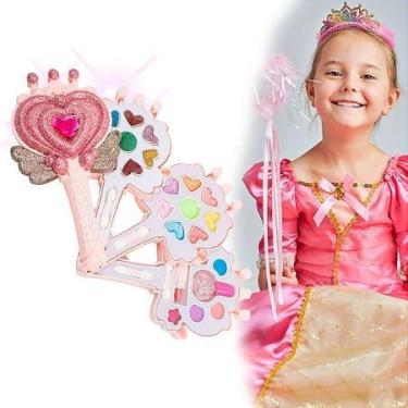 Imagem de Maleta de Maquiagem Infantil Varinha Mágica – Paleta Completa com 24 Sombras Coloridas, Glitter, Batom, Esmalte e 4 Pincéis – Kit de Beleza Divertido, Criativo e Seguro para Meninas se Sentirem Verdadeiras Princesas.