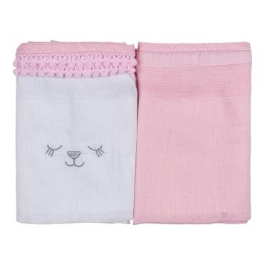 Imagem de Fralda para Bebê Luxo Pinte e Borde Bublim Petit Lisa com Bordado, pompom e Vies - pacote com 2 unidades - Ursa Borboletas