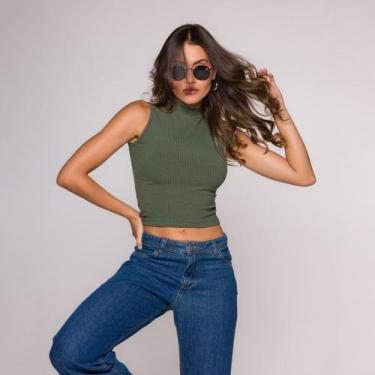 Imagem de Blusa Cropped Gola Alta Regata - Croppeds Store, GG, Verde