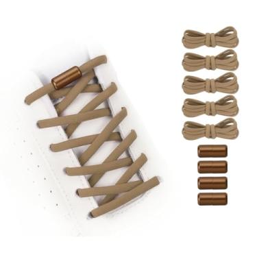 Imagem de YELARXI Cadarços elásticos sem amarrar, de substituição, com 4 fivelas de metal para tênis de lona, Marrom, 39 inch
