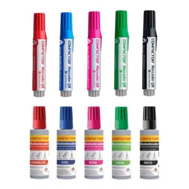 Imagem de Kit 5 Pincel Quadro Branco + 5 Refil QB Compactor