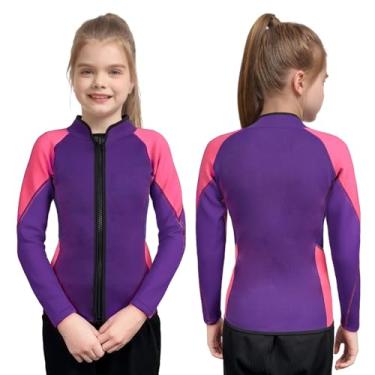 Imagem de REALON Roupa de mergulho infantil para meninos e meninas, 2 mm, 3 mm, neoprene, manga comprida, zíper frontal, jaqueta térmica, para surfar, nadar, surfar, andar de barco