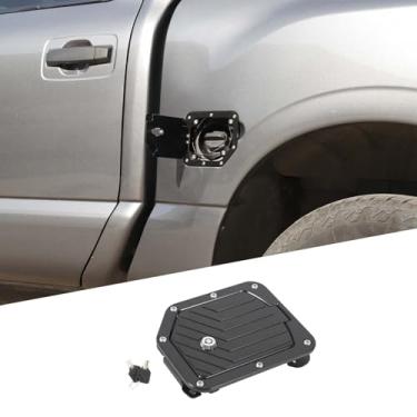 Imagem de Tampa do tanque de gás com trava de porta de enchimento de combustível compatível com Nissan Titan 2016-2023, substituição de portas de tanque de gás de alumínio, acessórios de proteção da tampa da