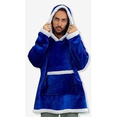 Imagem de Cobertor Com Manga Moleton Hoodie Juvenil Azul Marinho Macio - Zonacri