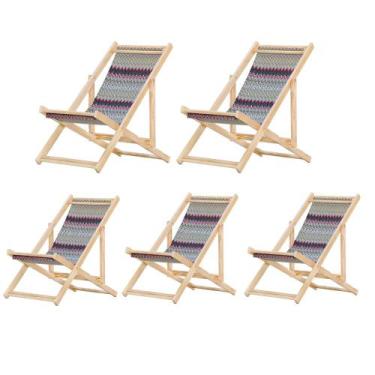 Imagem de Kit 5 Cadeiras Espreguiçadeira Preguiçosa Dobrávl Sem Braço Natural - 
