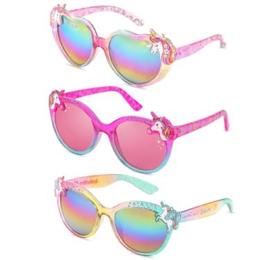 Imagem de 3 pares de óculos de sol infantis para meninas, proteção UV, unicórnio, óculos de sol para crianças, lembrancinhas de festa de praia