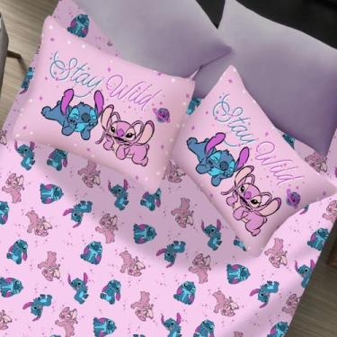 Imagem de Jogo de Cama Casal Stitch e Angel Lençol 2 Fronhas - Disney
