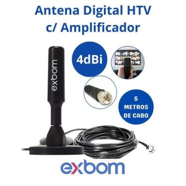 Imagem de Antena Digital HDTV TV Amplificada Interna,Externa 5m Base Imã Prova d