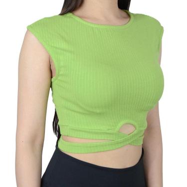 Imagem de Blusa Feminina Lado Avesso Cropped Canelado Verde - L120459-Feminino