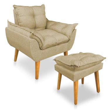 Imagem de Kit 2 Poltronas Decorativa E Puff Opala Luxo Linho Dourado Dal Poz Estofados