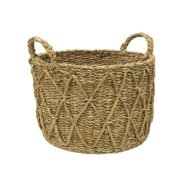 Imagem de Cesto em Seagrass Fibra Natural Trançado com Alças Caubi Grande 37cm - Jolitex