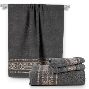 Imagem de KIT PARA BANHO COM 4 TOALHAS 100% ALGODÃO COMPLETO QUALIDADE PREMIUM 2 TOALHAS BANHO DE 2 TOALHAS DE ROSTO (Cinza)
