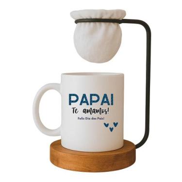 Imagem de Kit Caneca Dia dos Pais com Coador e Base de Madeira - Porcelana Branc