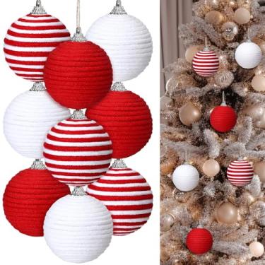 Imagem de Syhood 9 peças de enfeites de bola de Natal de 6 cm Boho Farmhouse juta corda de pendurar bolas de serapilheira neutra ornamentos rústicos para árvore de Natal, guirlanda de Natal, guirlanda de