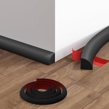 Imagem de Acabamento de moldagem de rodapé flexível – Acabamento de parede de borracha de 118 polegadas, base de enseada de vinil autoadesiva para bordas de piso e parede, preto