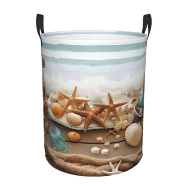 Imagem de Cesto de lavanderia com tema Ocean Beach, dobrável, impermeável, cesto de armazenamento de roupas com alças, pano Oxford, organizador de brinquedos, cesta para banheiro, lavanderia, quarto, pequeno
