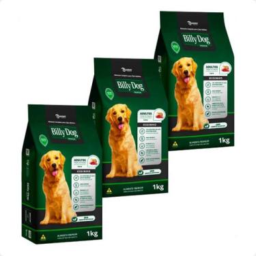 Imagem de 3 Ração Billy Dog Cães Adultos Ossinho Carne - 1Kg