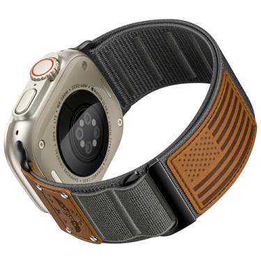 Imagem de Pulseira esportiva de nylon resistente compatível com Apple Watch Series 10 de 44 mm, 45 mm, 46 mm e 49 mm, pulseira ajustável com bandeira dos EUA para iWatch Ultra Series 10/9/8/7/6/5/4/3/2/1/SE
