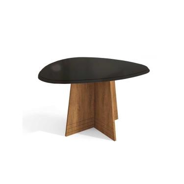 Imagem de Mesa de Sala Jantar Lótus c/ Tampo Madeirado c/ Vidro 135x105cm Freijó/Preto Fosco - Kappesberg