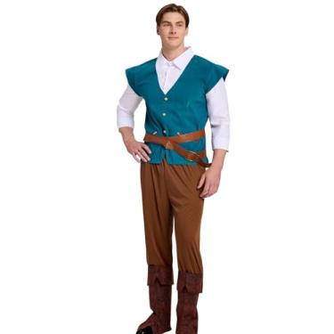 Imagem de Mviz Fantasia de Dia das Bruxas Adulto Masculino Azul Colete Camisa Príncipe Cosplay Terno Conjunto de 4 Peças Conjunto Deluxe Calças Festas Feriadas Roupa Plus Size, Multicor, GG