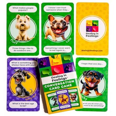 Imagem de Dealing in Feelings Conversation Starter Cards for Kids - Family Questions Card Game -Kids Conversation Cards-Question Card Game for Families to Connect and Talk Together.