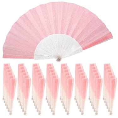 Imagem de SiissaPeksid Pacote com 48 ventiladores de mão, ventilador dobrável de glitter com nervuras transparentes brilhantes – Ideal para casamento, igreja, festival, dança, festa de chá, clube e acessórios