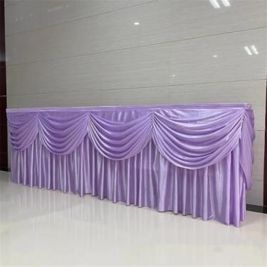 Imagem de Saia de mesa longa opcional de seda gelada de 10/20 pés, saia de mesa plissada colorida com babados e swag para decoração de mesa de buffet de aniversário e casamento, lavanda, A75 x L600 cm (20 pés)