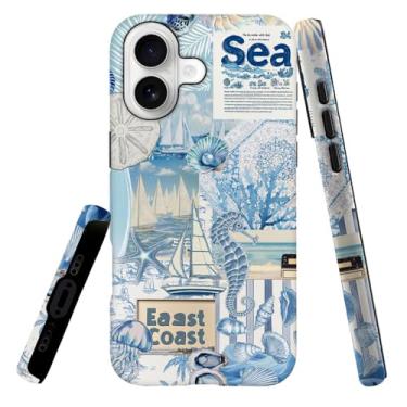 Imagem de Capa compatível com L16QX, capa rígida híbrida de 2 camadas, macia à prova de choque para meninas e mulheres, colagem de tartaruga de concha do oceano