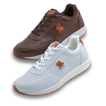 Imagem de Kit 2 Tênis Masculino Polo Casual Esportivo De Couro Elegante Confortável Social (Branco+Café, BR, Adulto, Numérico, P, 39)