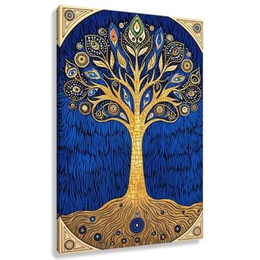 Imagem de Árvore da Vida Arte de Parede Impressão em Tela Vida Dourada com Decoração de Árvore da Vida Olhos Azuis 30x45cmx1