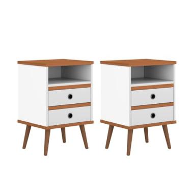 Imagem de Kit Mesa de cabeceira Canto Quarto Retro 2 Gav -Alamo- Branco/Nature