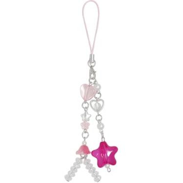 Imagem de AGEN KGEN Berloques de telefone com flores fofas pulseiras de cristal lírio do vale pingentes de cristal para celular acessórios para mulheres (estrelas rosa)