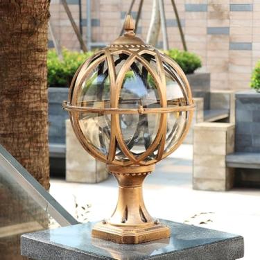 Imagem de PTOUG Luminária de poste para ambientes externos, base E26 60W luzes de coluna máxima com caixa de alumínio bronze mais vidro âmbar IP55 impermeável lanterna de pilar exterior para entrada de garagem