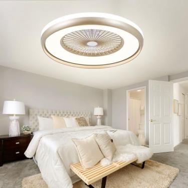 Imagem de HUMHOLD Ventilador de teto sem lâmina de 61 cm com controle remoto de luz, ventiladores de teto de LED inteligentes com controle de aplicativo, ventilador de teto moderno de baixo perfil regulável