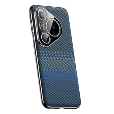 Imagem de HAOMRIYL Capa para Huawei Pura 80 Ultra/80 Pro +/80 Pro/80, proteção total da câmera textura de fibra de carbono capa de couro galvanoplastia borda macia, azul, 80 Ultra