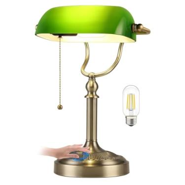 Imagem de Newrays Luminária de mesa de vidro verde, luminária de mesa regulável contínua para estudo, escritório, lâmpada LED incluída