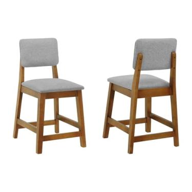 Imagem de Kit 2 Banquetas Baixa/Cadeira Paris Assento e Encosto Estofado - Amêndoa - Assento Estof. Linho Cinza Mescla Impermeável